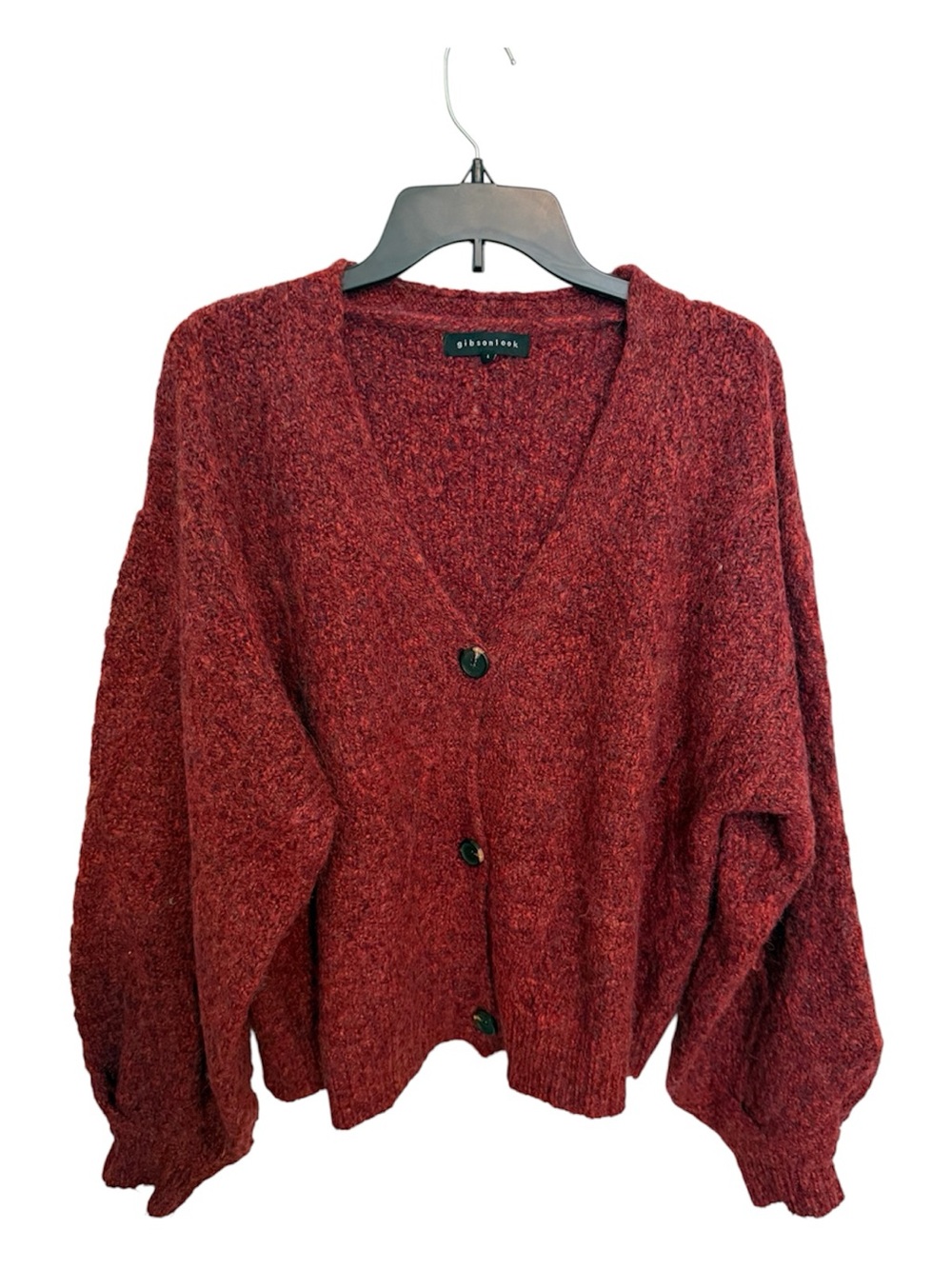 Gibson Rust Red Button-Front V-Neck Cardigan